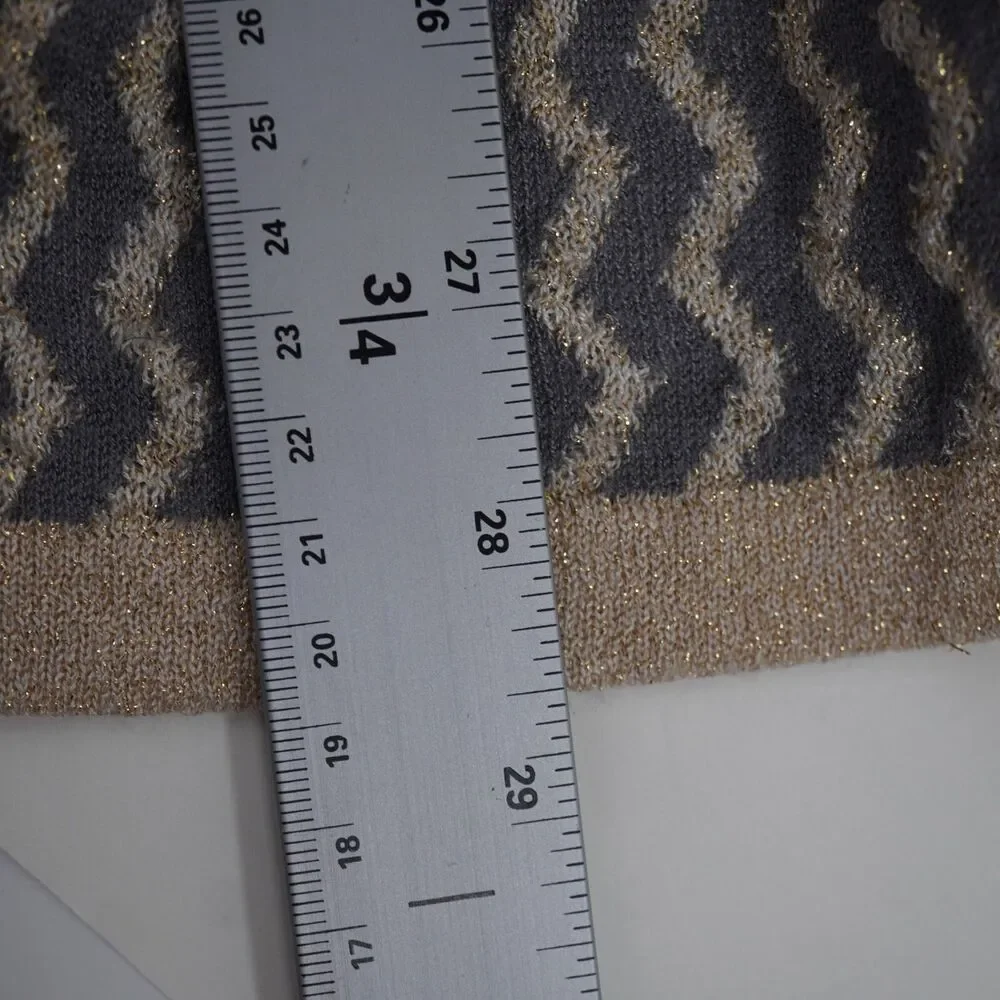 Chico's Poncho Patsy Chevron Ruana Metallic Gold Grey Festive Cape OS Sweater - Picture 8 of 10